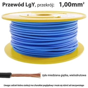 Przewód instalacyjny miedziany jednożyłowy LgY 1,00 mm2, linka giętka, niebieski