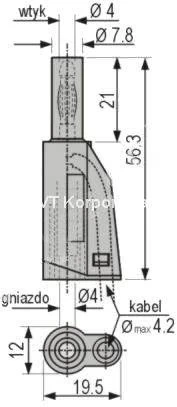 Wtyk bezpieczny 4mm z tuleją stałą i gniazdem 4mm 36A 1000V CAT II biały