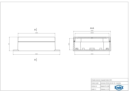 Obudowa hermetyczna ZP120.120.45UJH, 119,9 × 119,9 × 45 mm, ABS, jasnoszara, z uchem, Kradex