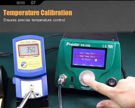 Stacja lutownicza 90W, grzałka ceramiczna, ESD, port USB, kompaktowe wymiary 18x15x11cm, Proskit SS-259B