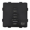 Ładowarka USB A + 2xC 65W GaN czarna podtynkowa z ramką szklaną - TAWOIA Glass