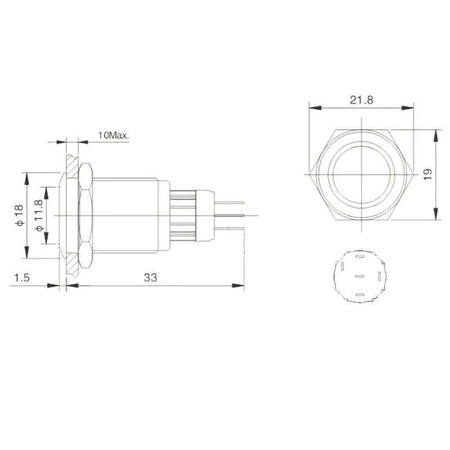 Przycisk wandaloodporny PBW-16BŻ monostabilny 2A 250V klawisz wystający symbol żarówki podśw zielone