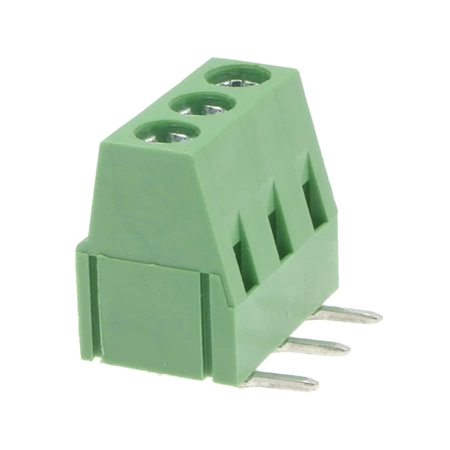 Złącze śrubowe do druku, 3 pola, raster 5mm, wysokość 10,2mm, wyprowadzenia kątowe, 300V / 10A, Degson DG128R
