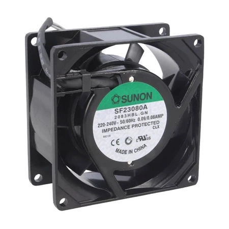 Wentylator osiowy 80×80×38 mm, 230 V AC, 46,35 m³/h, łożysko kulkowe