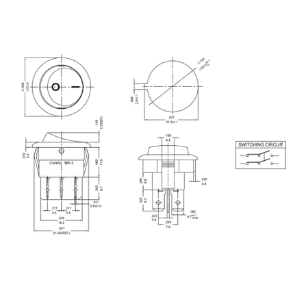 Przełącznik ON-ON czarny bez podświetlenia, MR3220R5BBNWC Canal