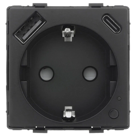 Moduł - Gniazdko pojedyncze Schuko, 2x USB A+C 20W - watomierz - ZigBee, czarny - Tawoia Glass