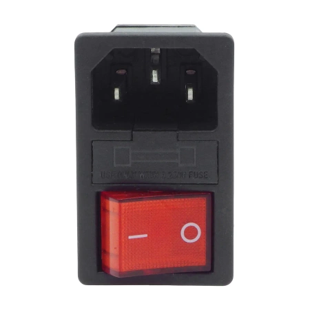 Zintegrowane gniazdo zasilania 230V IEC, 10A, włącznik czerwony, bezpiecznik, AC-14-F16
