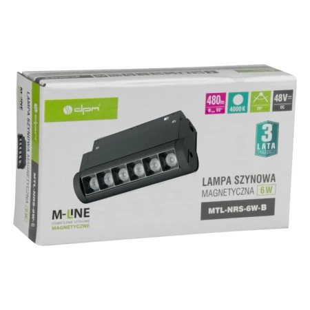 Reflektor szynowy magnetyczny liniowy 6W 480lm 4000K czarny M-LINE
