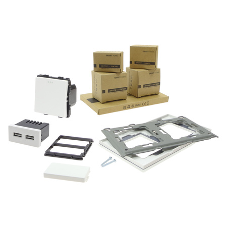 Włącznik światła + moduł ładowarki USB (2 gniazda USB 2,4A) z ramką szklaną podwójną - biały - Tawoia Glass