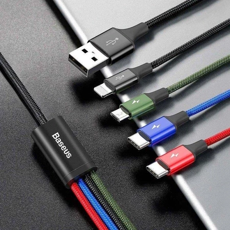 Kabel Lightning - USB 4w1: 2x USB-C, micro USB, 3.5A, nylonowy oplot, 1.2m czarny, CA1T4-B01