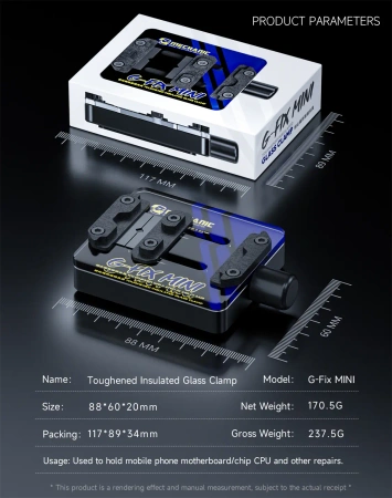 Uchwyt serwisowy G-FIX Mini, podstawa z hartowanego szkła, do PCB i CPU, Mechanic