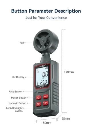 Anemometr, miernik prędkości wiatru do 30 m/s i temperatury, Noyafa NF-561