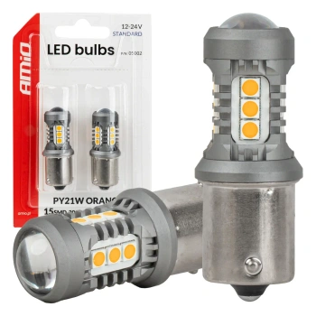 Żarówki LED PY21W BAU15S pomarańczowe do kierunkowskazów, 12/24 V, 15 diod SMD 3030, 2 szt. - AMiO 05002