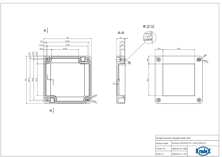 Obudowa hermetyczna ZP90.90.60JH, 90 × 90 × 60 mm, ABS, jasnoszara, Kradex