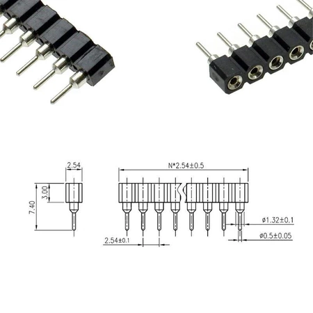 Gniazdo jednorzędowe 32pin, r.2.54, precyzyjne, łamane, niskie