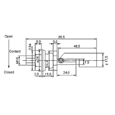 Czujnik poziomu cieczy KSL88, SPST-NO, przewód 30cm, do poziomego montażu
