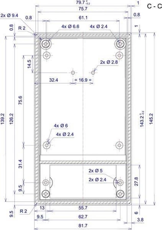 Obudowa 82x145, h=31/36mm, z miejscem na baterie, Z48