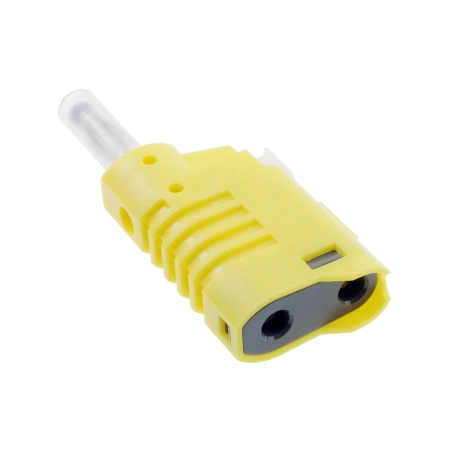 Wtyk bezpieczny 4mm z tuleją ruchomą i gniazdem 4mm do połączeń wieżowych, szybkozłącze, żółty
