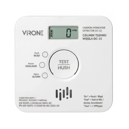 Czujnik czadu / tlenku węgla VIRONE DC-11 - LCD, 2xAA, sensor 10 lat