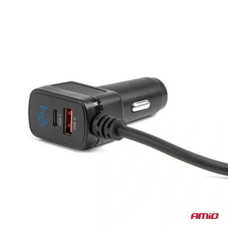 Rozgałęziacz gniazda zapalniczki 12/24V – 2x gniazdo + 2x USB-C PD + 2x USB-A QC, 120W AMIO-04837