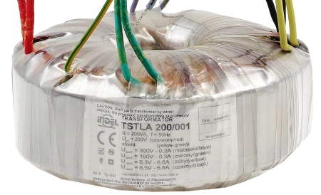 Transformator toroidalny lampowy TSTLA 200/001, 200VA, 300V + 160V + 2 × 6,3V, ekran elektrostatyczny, Indel