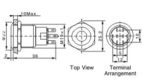 Przycisk wandaloodporny W19F11DB12/S 19mm, monostabilny 1NO1NC, niebieskie podświetlenie POWER