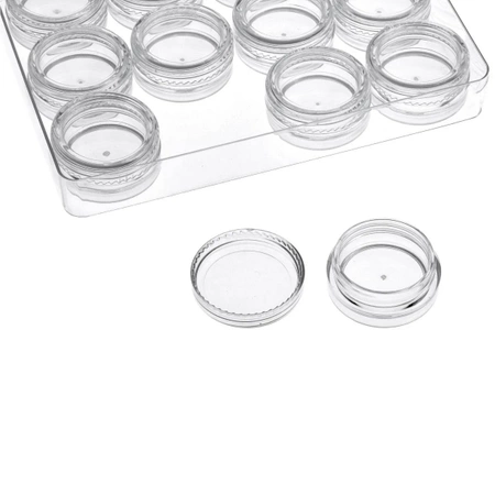 Pojemniczki 3ml - 12 szt - zakręcane słoiczki na drobne elementy w kasetce