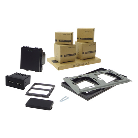 Włącznik światła + moduł ładowarki USB (2 gniazda USB 2,4A) z ramką szklaną podwójną - czarny - Tawoia Glass