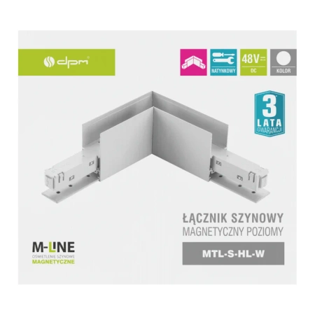 Łącznik kątowy do szyny magnetycznej poziomy natynkowy biały M-LINE
