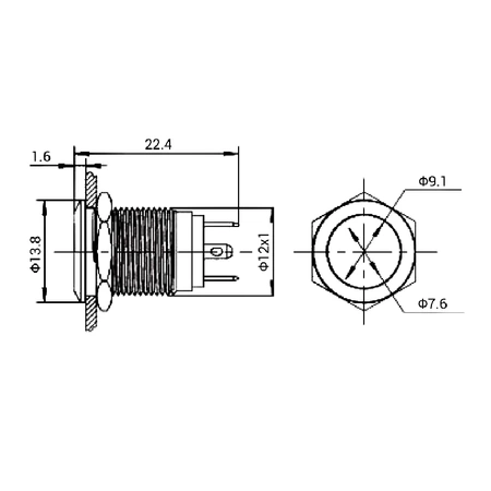 Przycisk wandaloodporny W12F11/C 12mm, chromowany