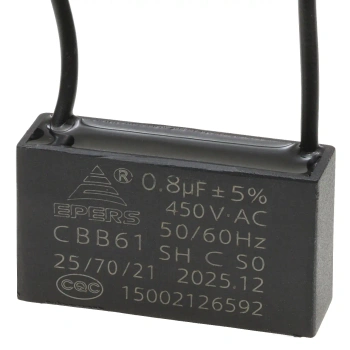 Kondensator rozruchowy do silnika 0,8µF 450VAC, CBB61, przewody 20 cm, 36 × 11 × 20 mm, EPERS