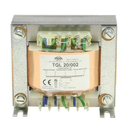 Transformator głośnikowy TGL 20/002, 20VA, 10 kΩ/8Ω, Push-Pull, 30Hz–15kHz, Indel
