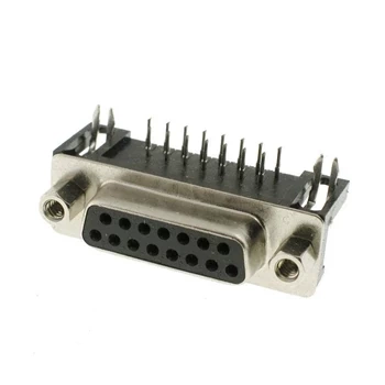 Gniazdo D-Sub żeńskie DB15, 15 pin, układ 2-rzędowy, kątowy do montażu na PCB