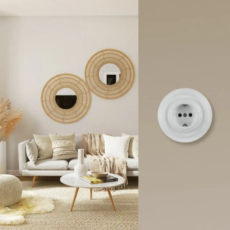 Gniazdo elektryczne Schuko okrągłe białe ceramiczne podtynkowe z ramką - Ceramic Loft