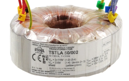 Transformator toroidalny lampowy TSTLA 50/002, 50VA, 200V + 0-6,3V-13V, ekran elektrostatyczny, Indel