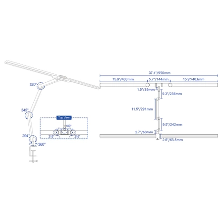 Lampa biurkowa LED - profesjonalna z regulacją barwy i jasności - liniowa 95cm - 2 ramiona - 1550lm - biała - FDDL04