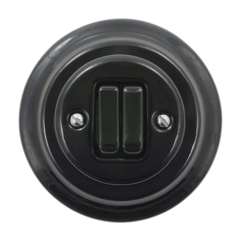 Włącznik światła schodowy podwójny ceramiczny, okrągły z ramką, podtynkowy czarny Ceramic Loft