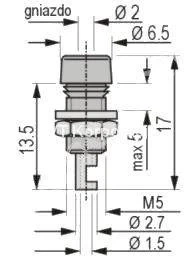 Gniazdo izolowane 2mm M5 lutowane 10A niebieskie