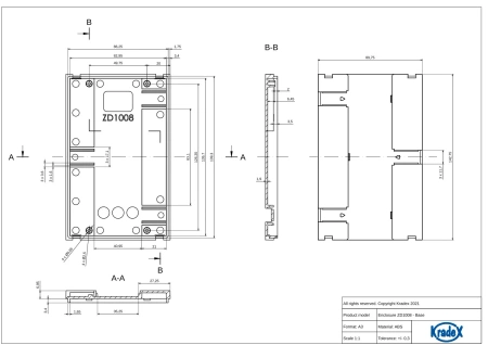 Obudowa modułowa na szynę DIN ZD1008J, 89,8 × 142,8 × 65,2 mm, ABS, szara, Kradex
