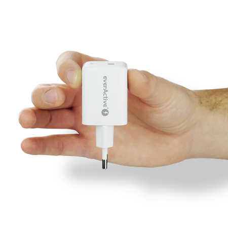 Ładowarka sieciowa everActive GaN SC-450Q z gniazdem USB oraz USB-C PD PPS QC4+ 45W