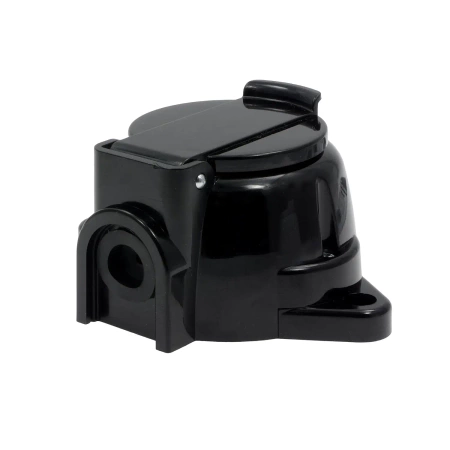 Gniazdo elektryczne bryzgoszczelne IP44 z klapką, montaż natynkowy, kolor czarny, seria Retro PRL