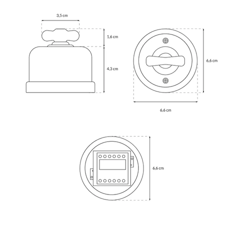Włącznik światła schodowy obrotowy z ramką, ceramiczny, montaż natynkowy, kolor biały, złote pokrętło Ceramic Loft