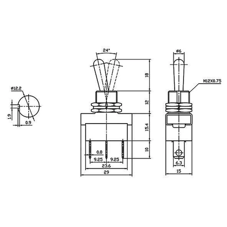 Przełącznik (ON)-OFF-(ON) KN3D-123 3-poz. pojedynczy SPDT 3P