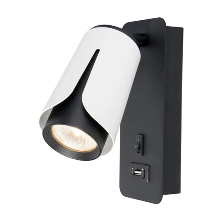 Kinkiet GU10 z USB, oświetlenie do czytania, biały+czarny, XUDO IK270W