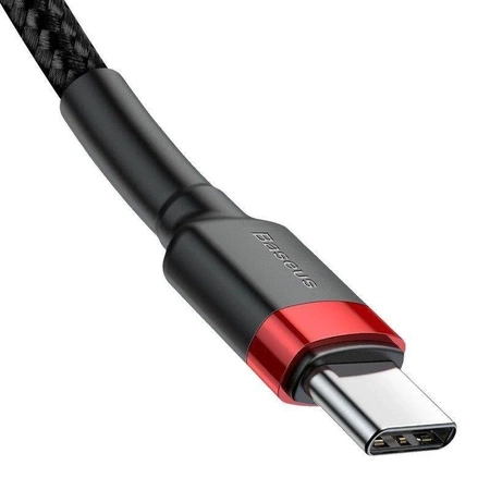 Kabel USB C-C 1m, szybkie ładowanie PD2.0 60W, QC3.0, nylonowy oplot, czarno-czerwony Baseus
