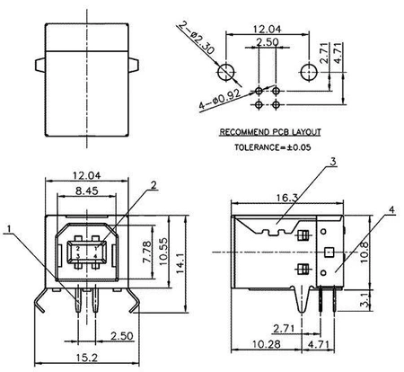 Gniazdo USB B do druku kątowe czarne