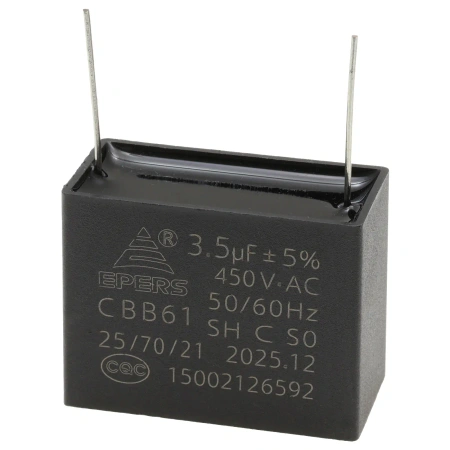 Kondensator rozruchowy do silnika 3,5µF 450VAC, CBB61, do druku, 38 × 19 × 29 mm, EPERS