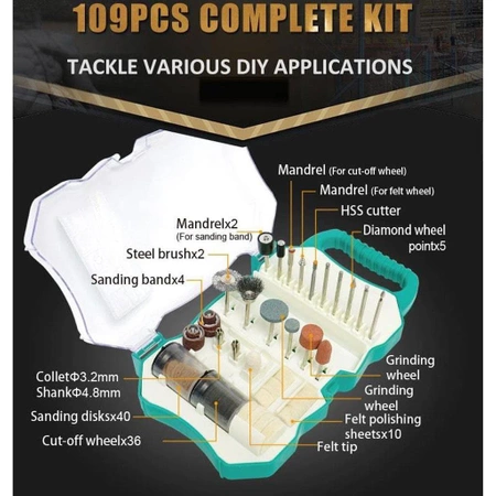 Zestaw końcówek szlifierskich, 109 elementów PT-5100 Proskit