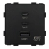 Ładowarka USB A + 2xC 65W GaN czarna podtynkowa (moduł bez ramki) - TAWOIA Glass
