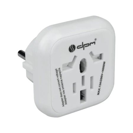 Adapter podrozny na wtyk europejski, gniazdo uniwersalne, 250 V 10 A, bialy, DPM PF01EU-W